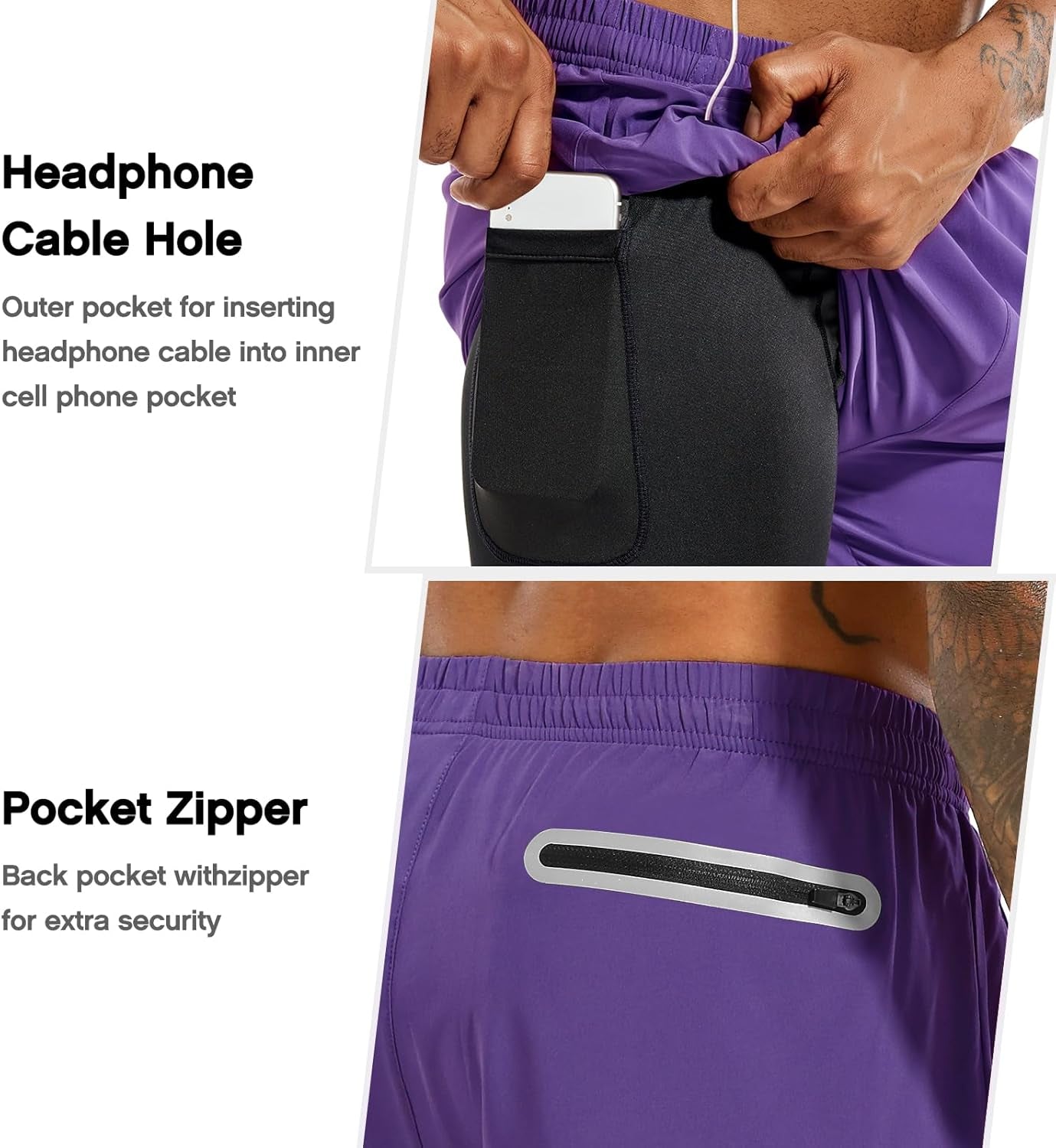 Men'S 2 in 1 Running Shorts 5 in or 7 in Quick Dry Gym Athletic Workout Shorts for Men with Phone Pockets